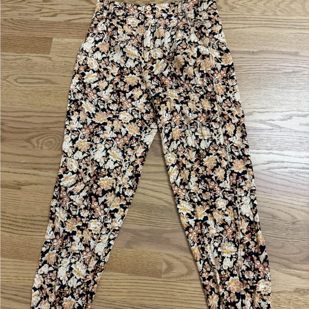 Anthropologie Beige and Black Floral pants